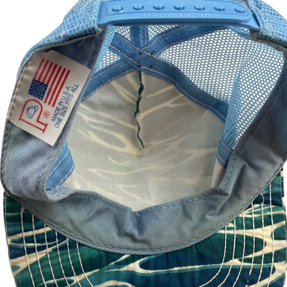 Vintage Wisconsin Fishing Trucker Cap Water Camo Mesh Back Made in USA Snap-back - Picture 6 of 10